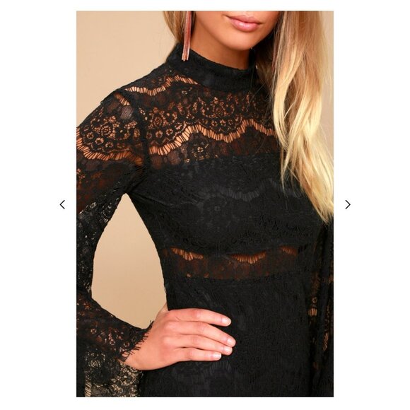 Lulus Bewitching Babe Black Lace Bell Sleeve Mini Dress S - Picture 4 of 15